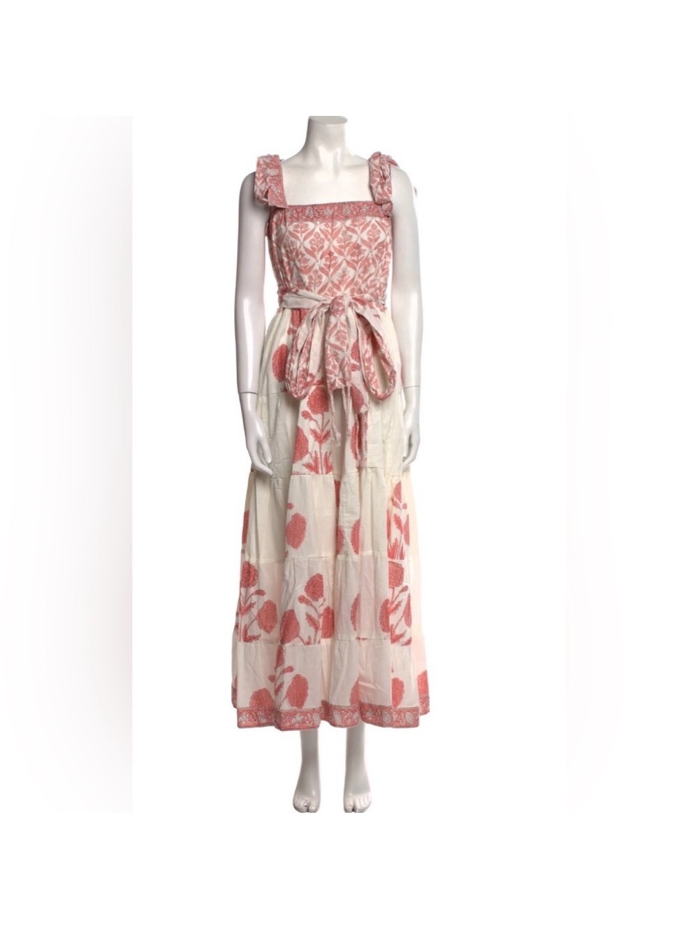 Sue Sartor Tent Dress – Medium | White Printed Sundress with Shoulder Ties